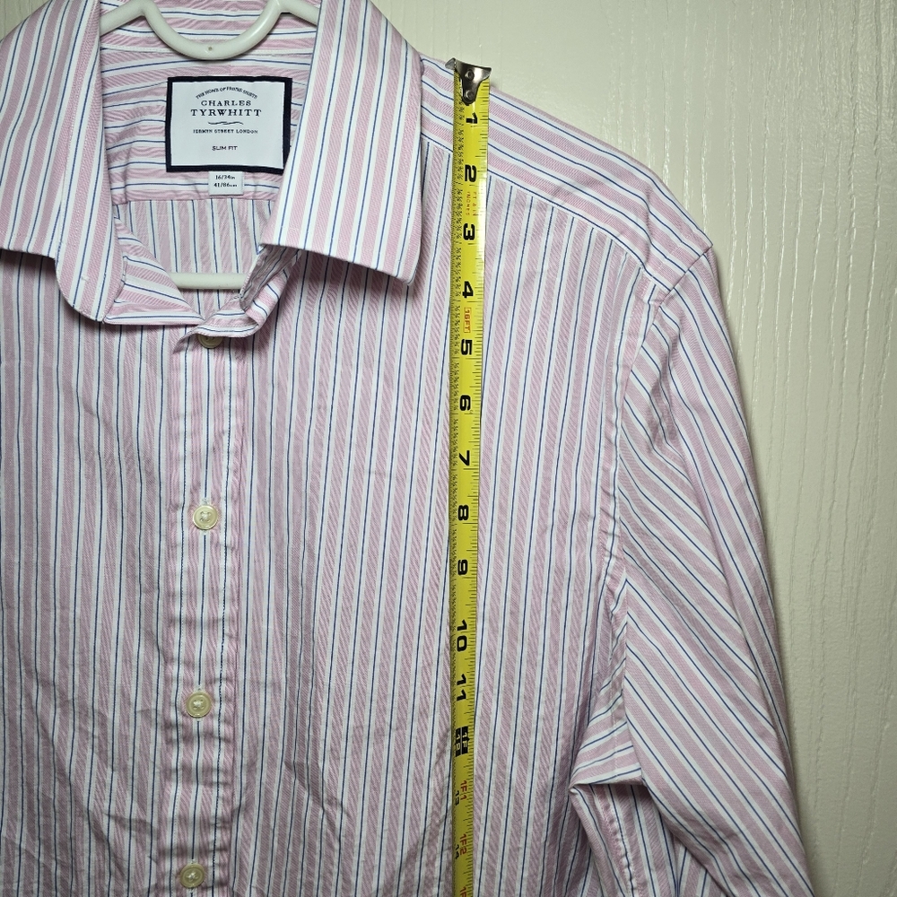 Men‎ Charles Tyrwhitt dress shirt Pink Blue size 16/34 used - Picture 8 of 8